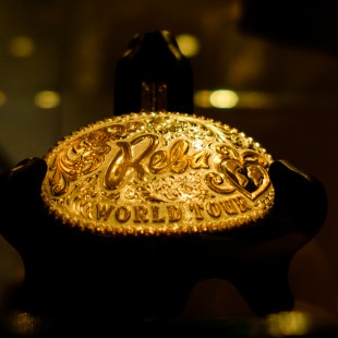 A few Reba relics stand sentinel in a display case at the foot of the staircase. And no, though many guests ask, she did not forget these beauties in the move!