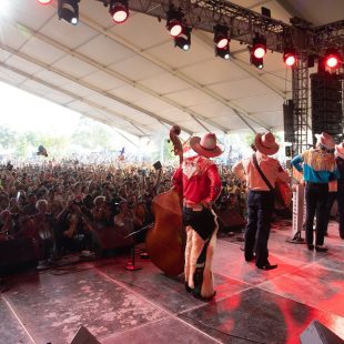 Riders In The Sky and the packed-in Bonnaroo crowd.
