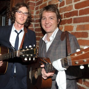 NASHVILLE, TN - SEPTEMBER 18:  (L-R) Joey Ryan and Kenneth Pattengale of The Milk Carton Kids gather backstage during the Bluegrass Situation's showcase at the Americana Music Festival on September 18, 2013 in Nashville, United States.  (Photo by Erika Goldring/Getty Images for Americana Music Festival) *** Local Caption *** joey ryan; kenneth pattengale