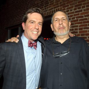 NASHVILLE, TN - SEPTEMBER 18: Comdedian and actor Ed Helms and David Bromberg gather backstage during the Bluegrass Situation's showcase at the Americana Music Festival on September 18, 2013 in Nashville, United States. (Photo by Erika Goldring/Getty Images for Americana Music Festival) *** Local Caption *** Ed Helms; David Bromberg