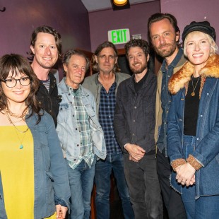 The evening's house band backstage at the AmericanaFest Pre-Grammy Salute to Lucinda Williams. L to R: Sara Watkins, Mark Stepro, Greg Leisz, Val McCallum, Lee Pardini, Daniel Rhine, Molly Jenson.