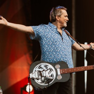 Earl Scruggs Music Festival host Jerry Douglas on the main stage. Photo by Cora Wagoner