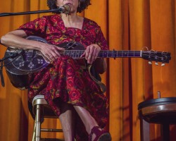 Valerie Turner of Piedmont Blūz Acoustic Duo speaks to the attendees of FWAAMFest.