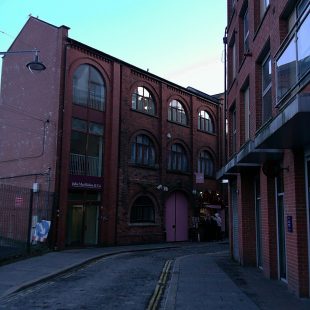 Looking down Hill Street toward Friend In Hand in Belfast.