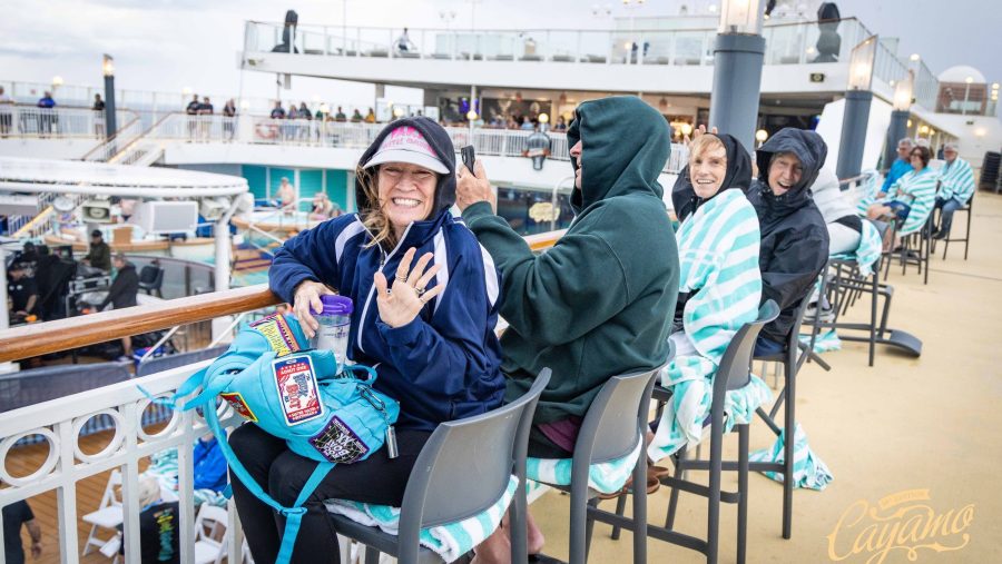 Fans brave the less-than-perfect weather before setting sail from Miami, FL.